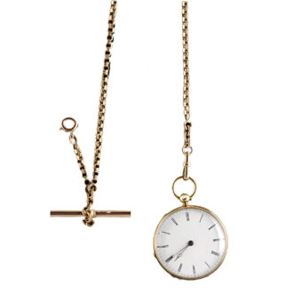 French gold open faced ladies watch with chain Circa 1910 French gold open faced ladies watch with chain Circa 1910