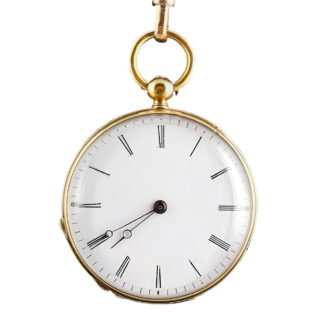 French gold open faced ladies watch with chain Circa 1910