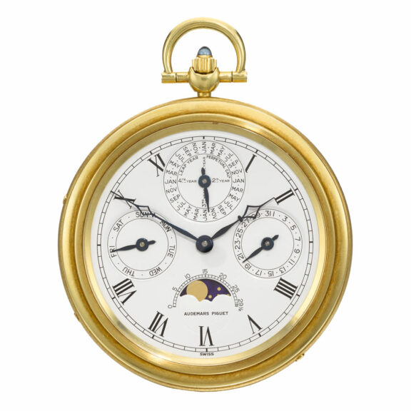 Swiss gold perpetual calendar keyless watch Circa 1989