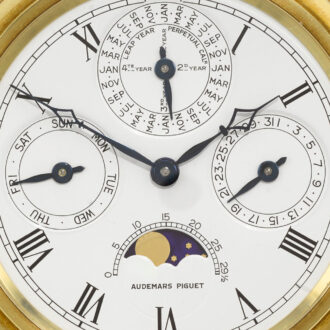 Swiss gold perpetual calendar keyless watch Circa 1989