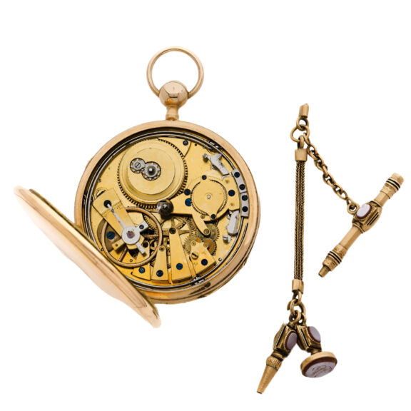French 18K gold quarter repeater with chatelaine Circa 1850 French 18K gold quarter repeater with chatelaine Circa 1850