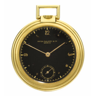 Swiss yellow gold keyless watch with black dial Circa 1938