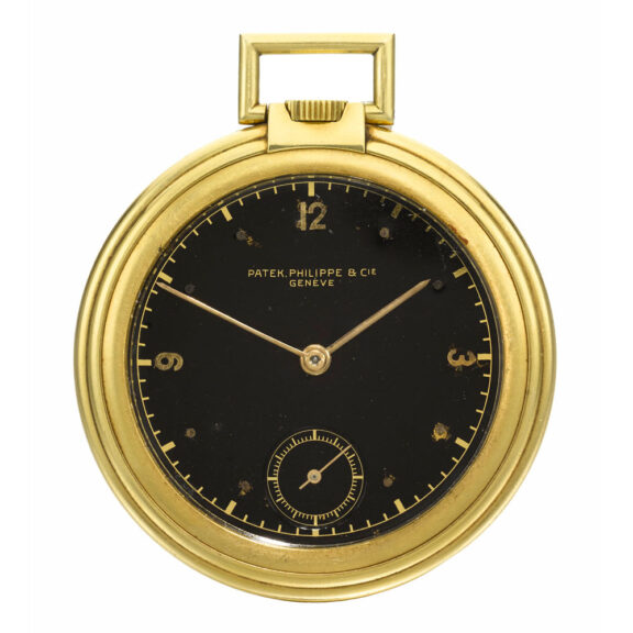 Swiss yellow gold keyless watch with black dial Circa 1938