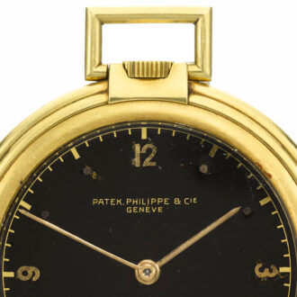 Swiss yellow gold keyless watch with black dial Circa 1938