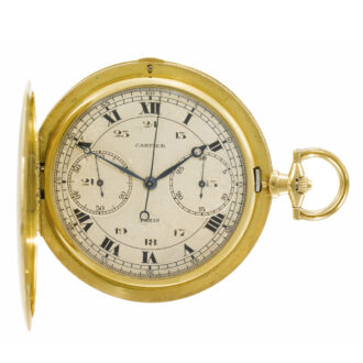 Fine French gold chronograph watch with registers Circa 1920 Fine French gold chronograph watch with registers Circa 1920