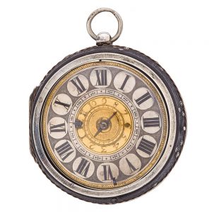 Dutch silver verge with protective outer and alarm Circa 1680