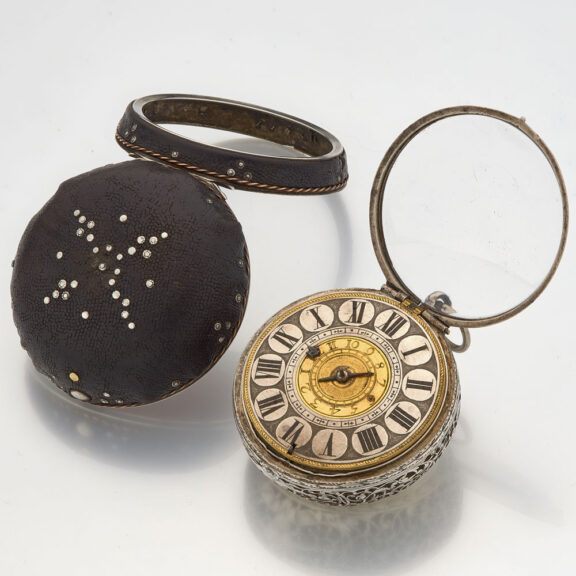 Dutch silver verge with protective outer and alarm Circa 1680 Dutch silver verge with protective outer and alarm Circa 1680
