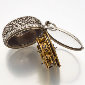 Dutch silver verge with protective outer and alarm Circa 1680
