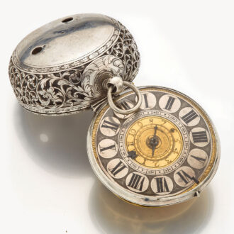 Dutch silver verge with protective outer and alarm Circa 1680
