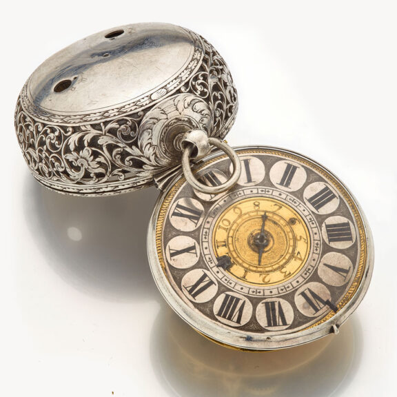 Dutch silver verge with protective outer and alarm Circa 1680 Dutch silver verge with protective outer and alarm Circa 1680