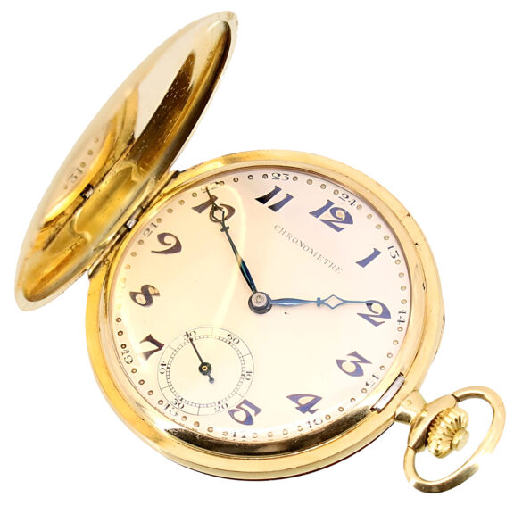 Swiss 18K yellow gold hunting cased pocket watch Circa 1920