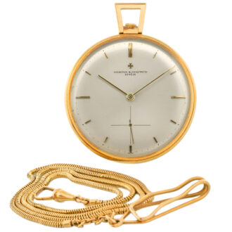 Swiss gold open faced pocket watch with chain Circa 1965