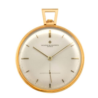 Swiss gold open faced pocket watch with chain Circa 1965