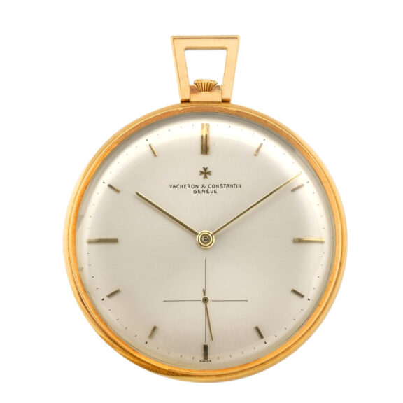 Swiss gold open faced pocket watch with chain Circa 1965