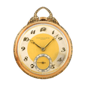Swiss 14K yellow gold Art Deco watch with chain Circa 1920