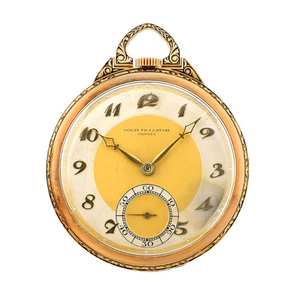 Swiss 14K yellow gold Art Deco watch with chain Circa 1920