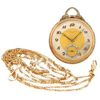 Swiss 14K yellow gold Art Deco watch with chain Circa 1920