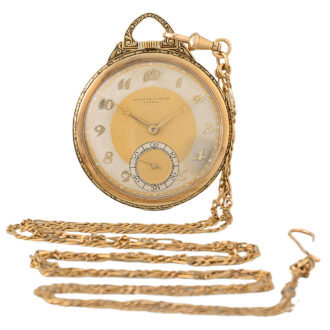 Swiss 14K yellow gold Art Deco watch with chain Circa 1920