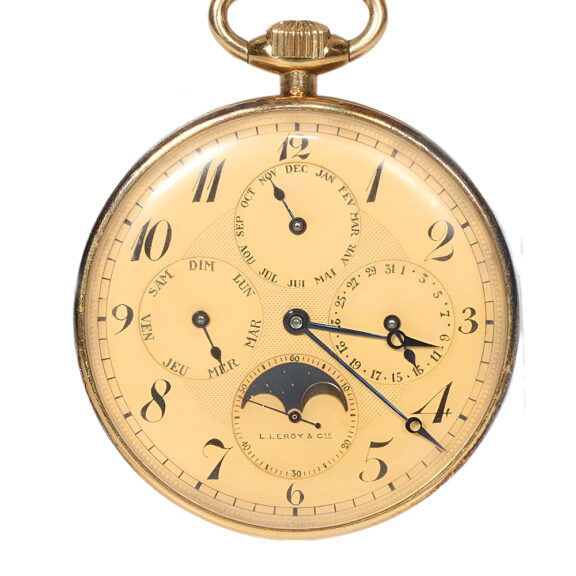 French gold open faced complicated pocket watch Circa 1920