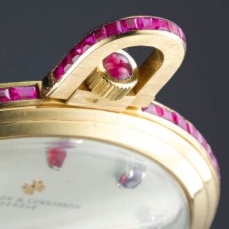 Swiss 18 carat pink gold ruby set lever dress watch Circa 1959