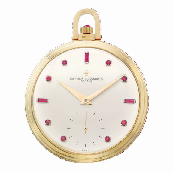 Swiss 18 carat pink gold ruby set lever dress watch Circa 1959