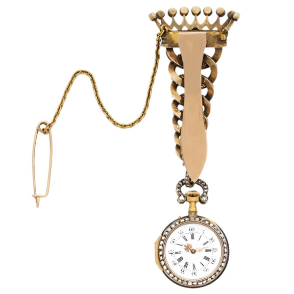 French 18K gold pendant watch with chatelaine Circa 1880