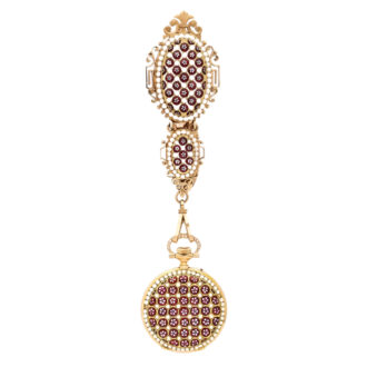 Swiss gold, enamel and pearl set chatelaine watch Circa 1800