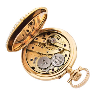 Swiss gold, enamel and pearl set chatelaine watch Circa 1800