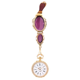 Swiss gold, enamel and pearl set chatelaine watch Circa 1800