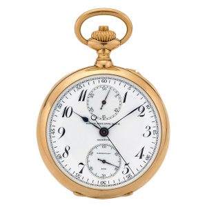 Swiss gold watch with chronograph and counter Circa 1915