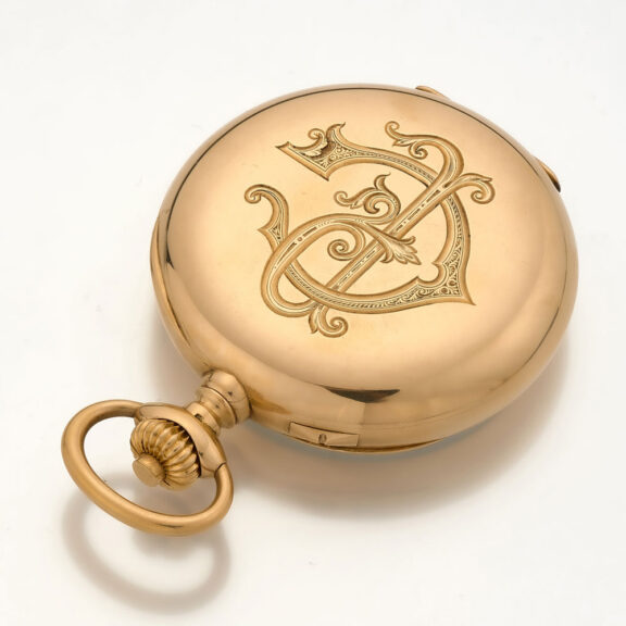 Swiss gold watch with chronograph and counter Circa 1915 Swiss gold watch with chronograph and counter Circa 1915