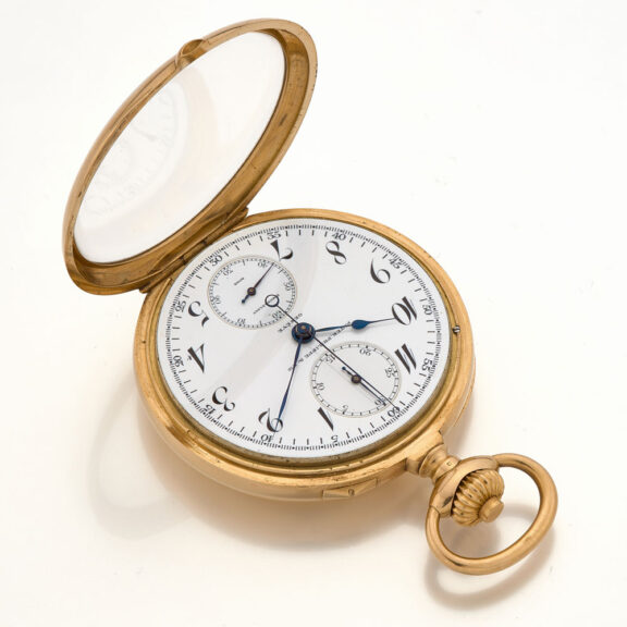 Swiss gold watch with chronograph and counter Circa 1915 Swiss gold watch with chronograph and counter Circa 1915