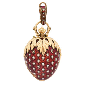 Swiss 18K gold and red enamel strawberry form watch Circa 1880