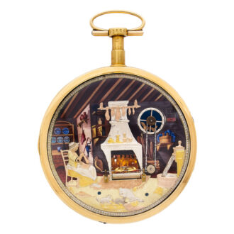 Swiss 18K gold cylinder watch with automaton scene Circa 1810
