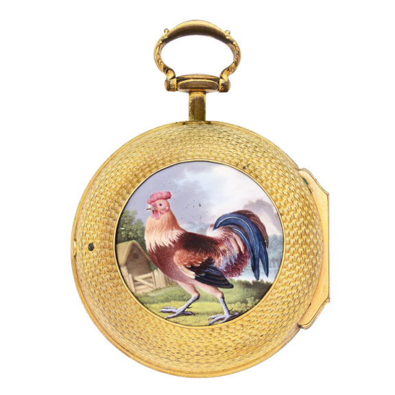 English Gilt metal and painted enamel pair cased watch Circa 1790