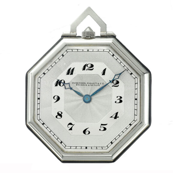 Swiss white gold open faced keyless pocket watch Circa 1940