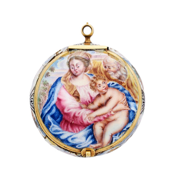 French gold and painted enamel single hand watch Circa 1660 French gold and painted enamel single hand watch Circa 1660