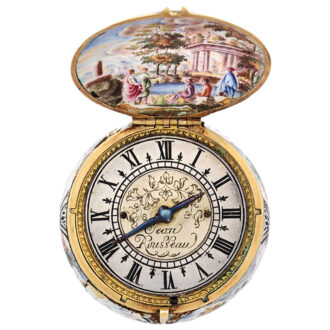 French gold and painted enamel single hand watch Circa 1660