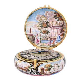 French gold and painted enamel single hand watch Circa 1660