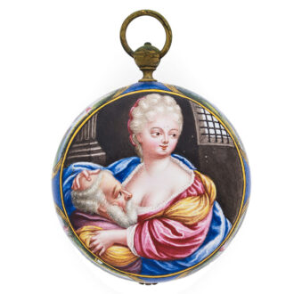 Dutch gilt metal watch with painted enamel scene Circa 1725