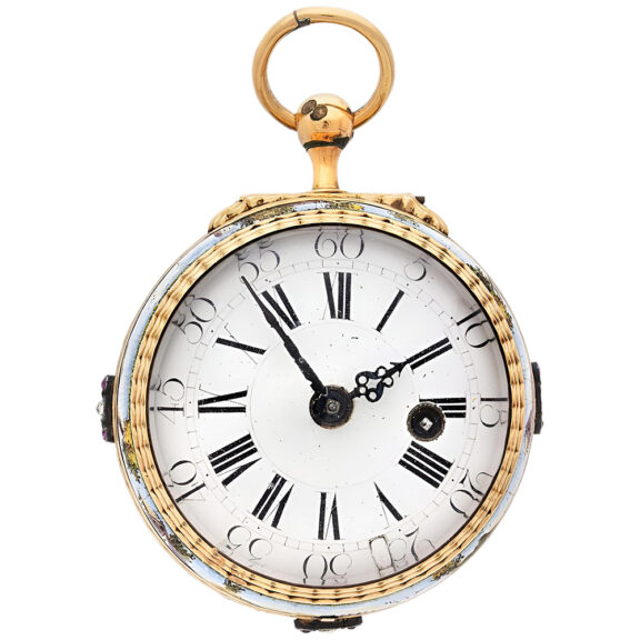 English 20K gold and painted enamel watch Circa 1710 English 20K gold and painted enamel watch Circa 1710