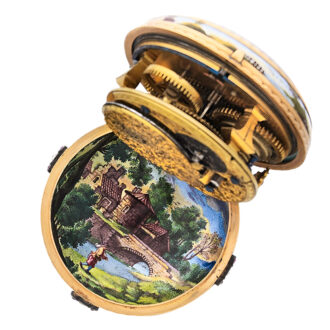 English 20K gold and painted enamel watch Circa 1710