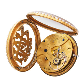 English 18K gold and pearl set pocket watch Circa 1890