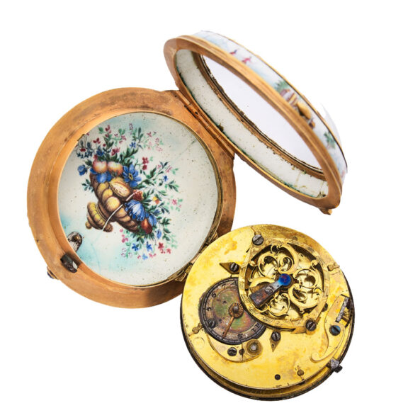 French 18K gold and painted enamel pocket watch Circa 1750 French 18K gold and painted enamel pocket watch Circa 1750