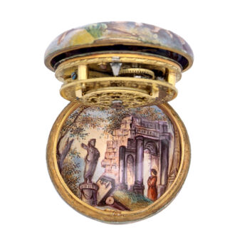 Swiss gold and painted enamel full hunter watch Circa 1800