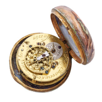Swiss gold and painted enamel full hunter watch Circa 1800