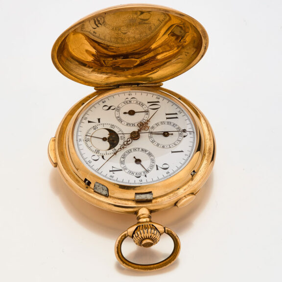 Swiss 18k gold complicated lever pocket watch Circa 1900 Swiss 18k gold complicated lever pocket watch Circa 1900