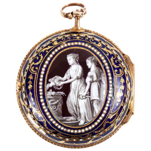 English 18K gold watch with grisaille enamel painting Circa 1770
