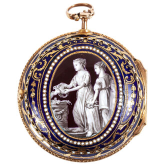 English 18K gold watch with grisaille enamel painting Circa 1770