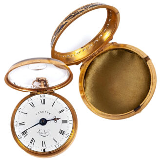 English 18K gold watch with grisaille enamel painting Circa 1770